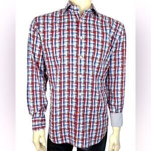 Stunning Thomas Dean Plaid L/S Casual Dress Shirt Like New Condition Size Large